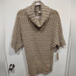 NWT DKNY Jeans Women's Tan Mohair Wool Blend Slouchy Cowl Neck Sweater Sz S
